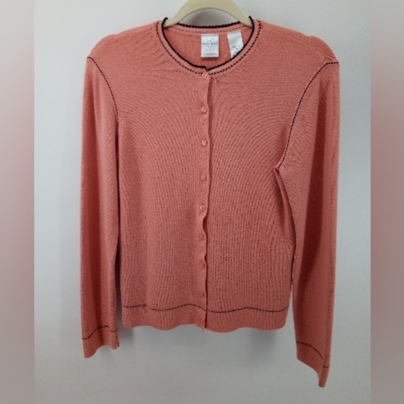 Emma James Petite Liz Claiborne Pink Black Stitch Cardigan Set Career Work M - Picture 2 of 13